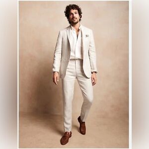 Banana Republic Men's Cream Straw Blazer Suit sport Jacket 42 regular Linen